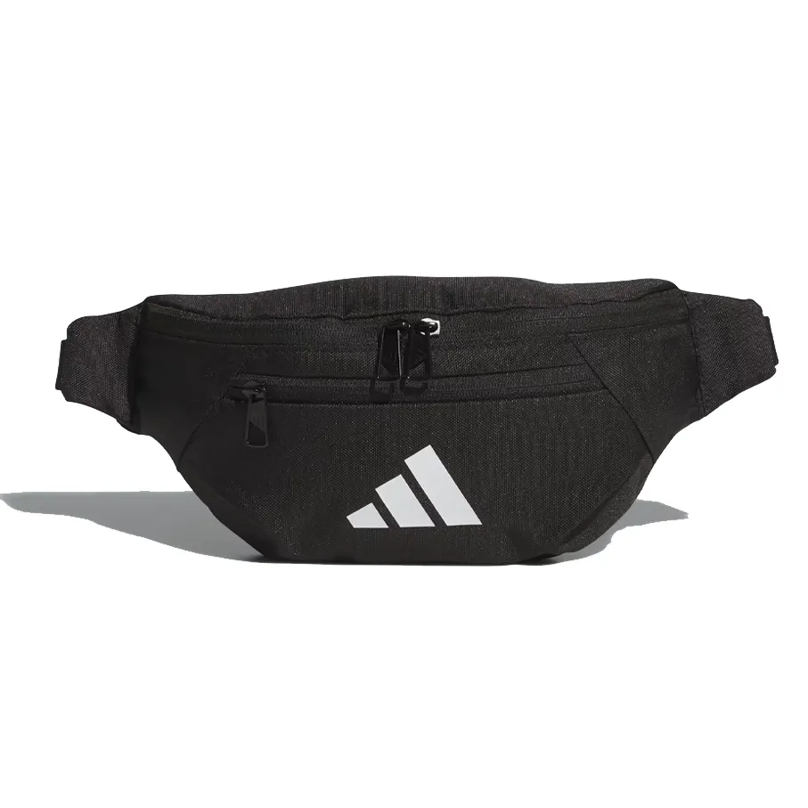 Pochete Adidas Essentials Treino Preta vista frontal com bolso principal e bolso frontal com zíper